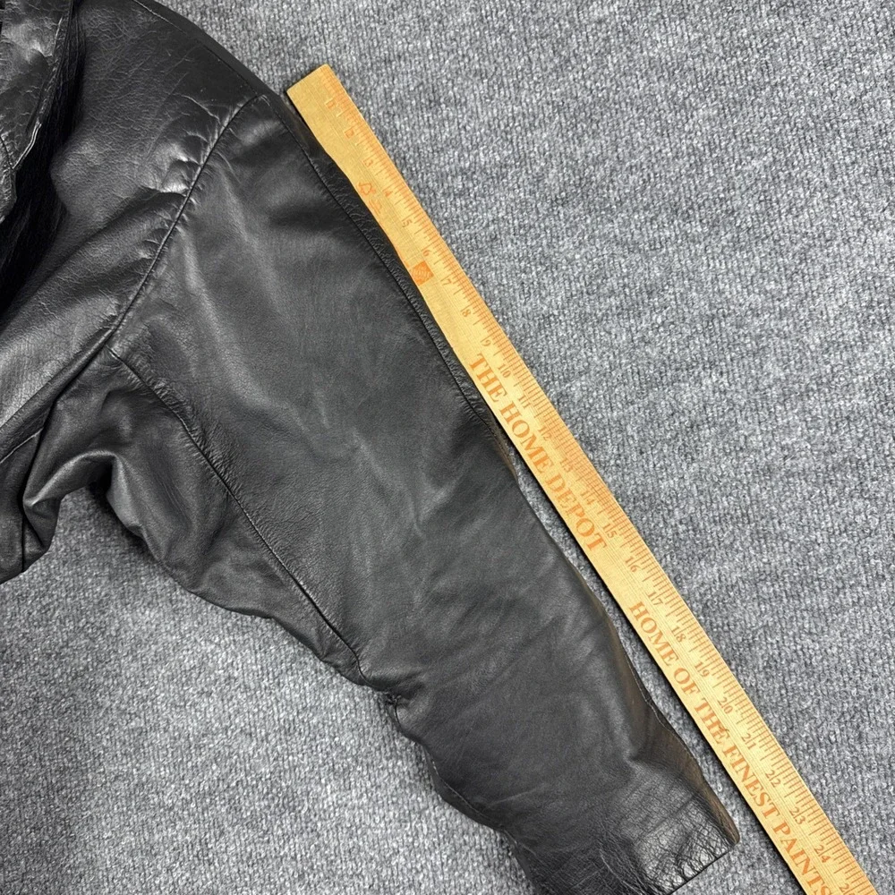 VINTAGE IOU Motorcycle Jacket Mens M Black Leather Biker Moto Grunge Button 90s